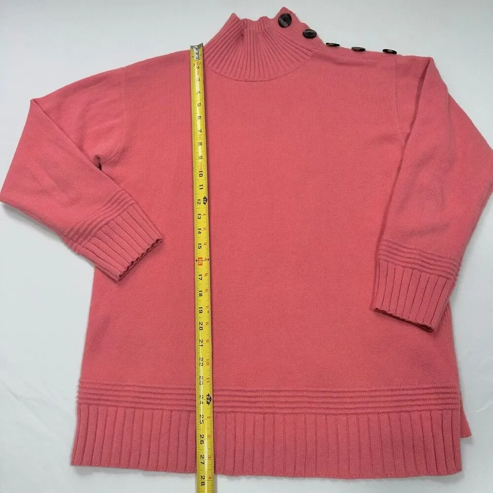 Anthropologie Margarita Tunic Sweater Button Shoulder Coral Pink Pullover Small